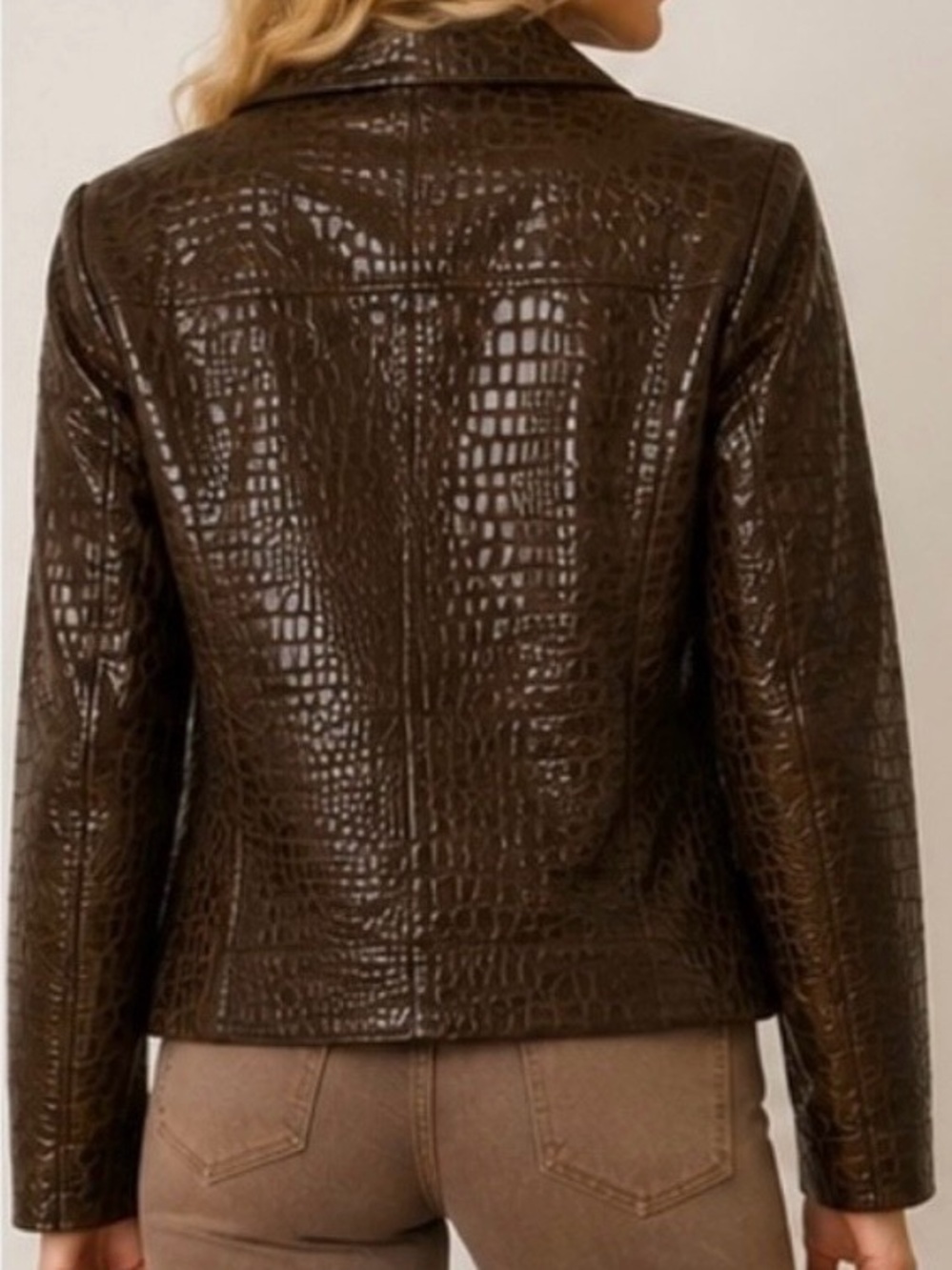 Newport News Brown Genuine Leather Croc Embossed Vintage Jacket sz 10 - Picture 7 of 12